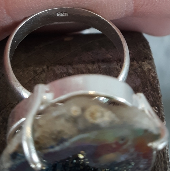 New Titanium Druzy 925 Silver Statement Ring. - Picture 8 of 8